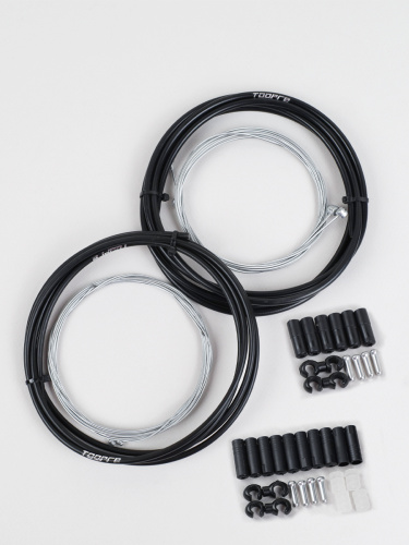 Комплект оплетки и тросов велосипеда. Переключение+тормоза. 2 Оплетки/4 троса/наконечники/зажимы. TOOPRE BSCS-02. черный /уп 50/