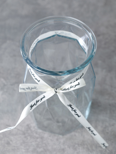 Ваза для цветов 18 см прозрачная с лентой / WRD-145 /уп 30/ без и/уп