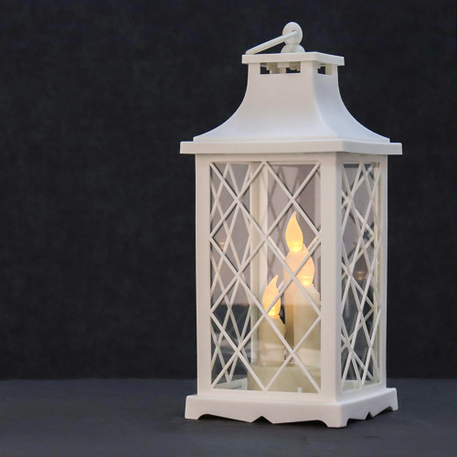 Светильник фонарь настольный Новогодний 31 см белый три свечи / W672-14-1 /уп 24/от батареек