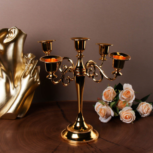 Подсвечник на 5 свечей 25 см золото / 6305G /уп 30/