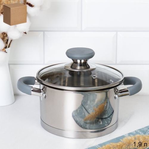 Кастрюля 1.9 л Евро / LB-S-1931B-8C 1,9 /уп 1/ индукция/ ручки с силиконом/ Гофрокороб/ KISIGA