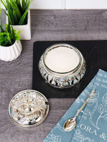 Сахарница с ложкой / 998-9-SILVER /уп 96/