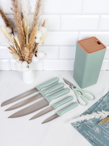 Набор кухонных ножей на подставке 7 предметов / YX-171 /уп 20/