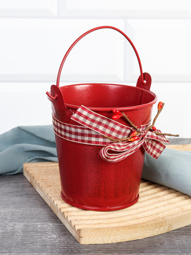 Ведерко для сервировки с эффектом старения 10х10 см / YW08 /уп 144/ Новогоднее/ Красное