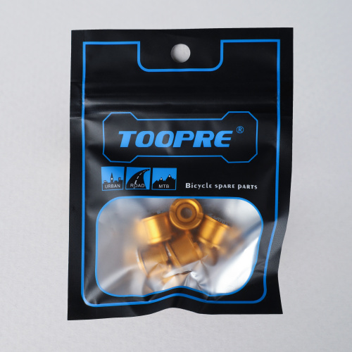 Бонки алюминиевые TOOPRE CN-02 12х12х9.6mm болт + гайка 8.5мм высота для крепления передних звёзд к системе шатунов. Набор 5 штук. Золотой