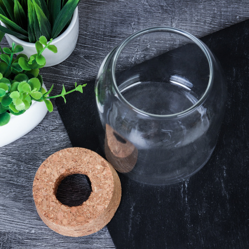 Ваза кашпо для цветов 550 мл бамбуковая крышка / HY-4022 /уп 120/