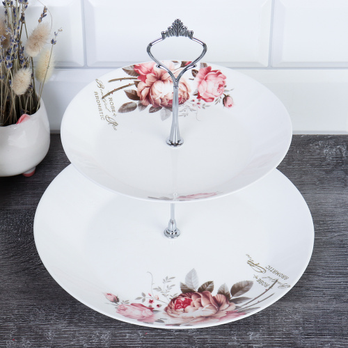 Ваза для фруктов 2-х ярусная Евро / FLMLQP75/95 (20032) /уп 12/ Чайная роза