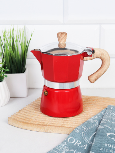 Кофеварка гейзерная 150 мл 3 чашки Красная / RX150-540 /уп 36/