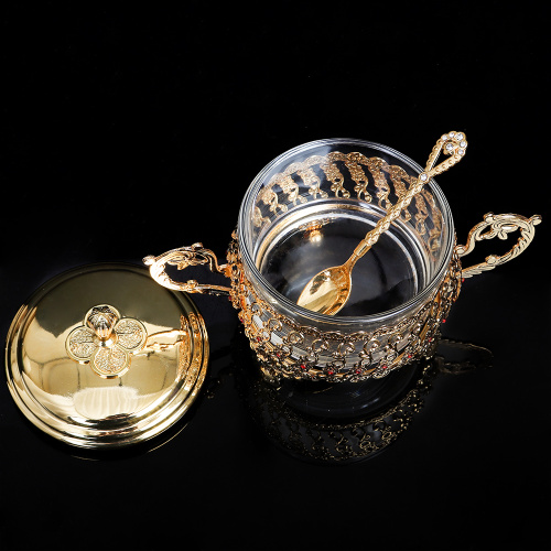 Сахарница 200 мл с ложкой / 210-1-золото /уп 48/