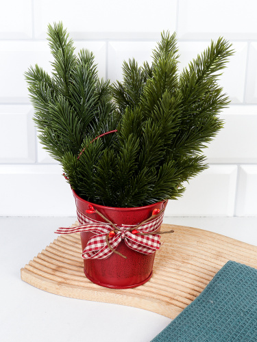 Ведерко для сервировки с эффектом старения 10х10 см / YW08 /уп 144/ Новогоднее/ Красное