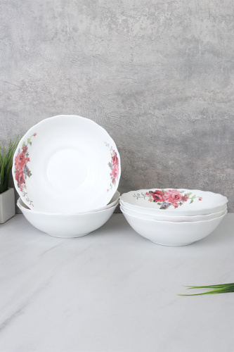 Набор суповых тарелок 6 штук 650 мл 175 мм / HW70 (2024) /уп 8/ Розовая композиция