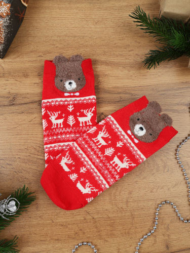 Носки р. 35-40 Новый год короткие / L819 / уп 10/1200/ ОДНА ПАРА/ МАРКА