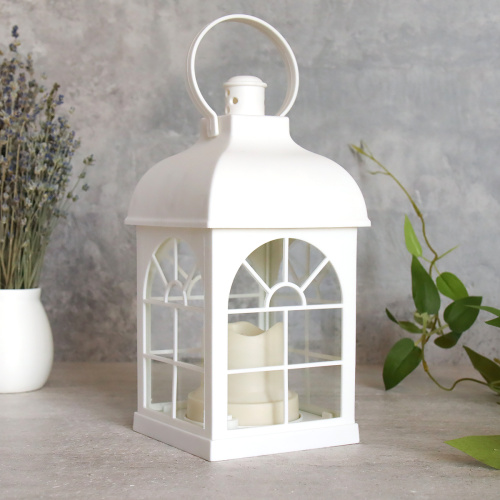 Светильник фонарь настольный Новогодний 21 см белый / YR02515W /уп 48/от батареек