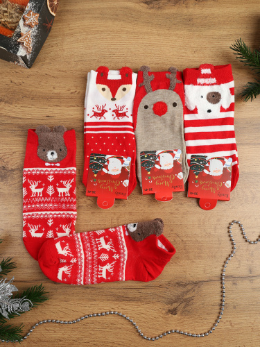 Носки р. 35-40 Новый год короткие / L819 / уп 10/1200/ ОДНА ПАРА/ МАРКА