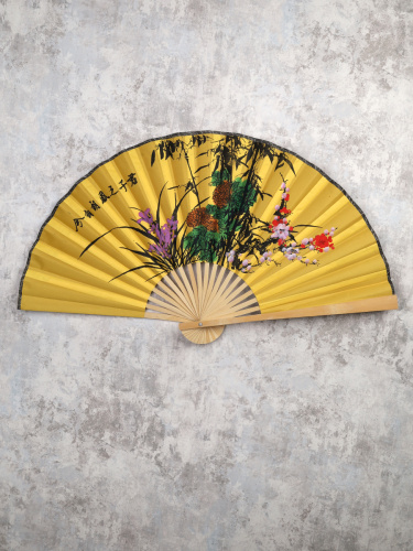 Веер 50 см бамбуковая основа Желтый с Цветами / 622-11 /уп 50/200/742903     