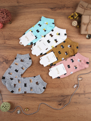 Носки р. 35-40 Кошка короткие / L801 /уп 10/500/1200/ ОДНА ПАРА/ МАРКА