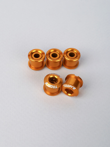 Бонки алюминиевые TOOPRE CN-02 12х12х9.6mm болт + гайка 8.5мм высота для крепления передних звёзд к системе шатунов. Набор 5 штук. Золотой