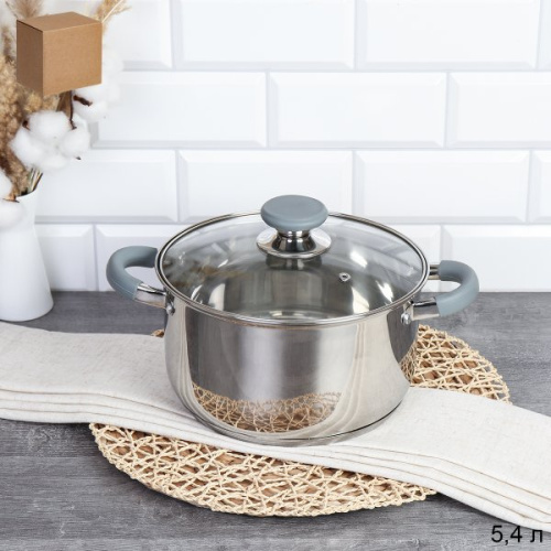 Кастрюля 5,4 л Элиос / LB-S-1106-8B-5,4 /уп 1/ индукция/ ручки с силиконом/ Гофрокороб/ KISIGA