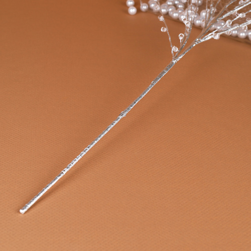 Ветка декоративная стеклярус 84 см / MA694 /уп 80/240/серебро