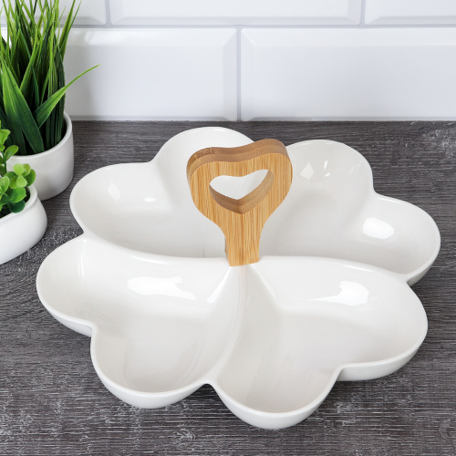 Менажница 4 секции 25 см / MS4 /уп 24/ деревянная ручка