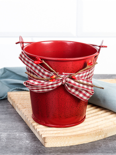 Ведерко для сервировки с эффектом старения 10х10 см / YW08 /уп 144/ Новогоднее/ Красное