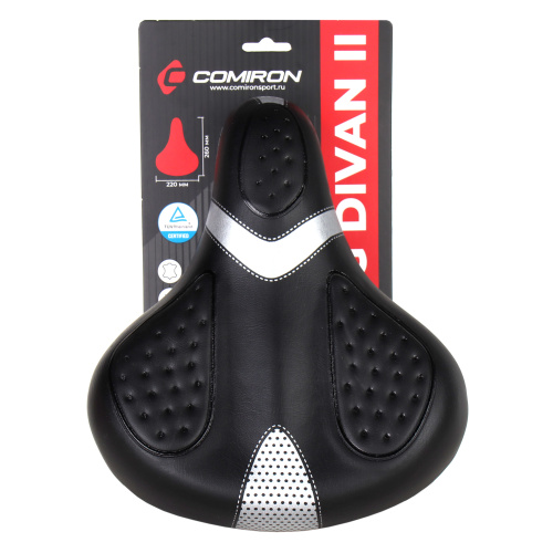 Седло велосипедное суперкомфортное COMIRON KING DIVAN II C095 260x220, Пена 57мм. Технологии: DW, ED, Spring, Верх: PU, Цвет: Чёрный+Серый /уп 16/