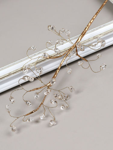 Ветка декоративная стеклярус 41 см / CW0427-15 /уп 720/ 41 камень