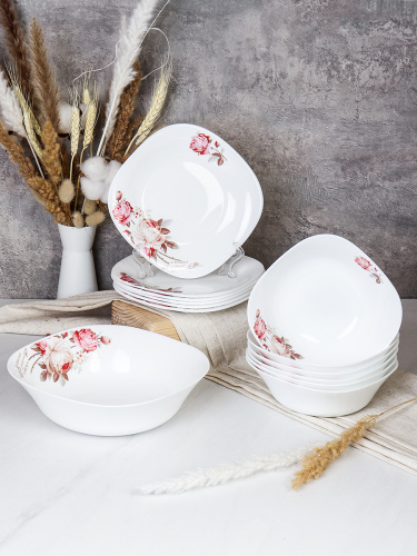 Столовый набор 13 предметов квадратный / Sq13/7595 L (6916) /уп 2/ Чайная роза