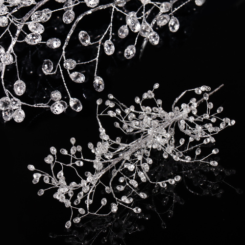 Ветка декоративная стеклярус 50 см на подставке / SA20227/2 /уп 50/200/серебро