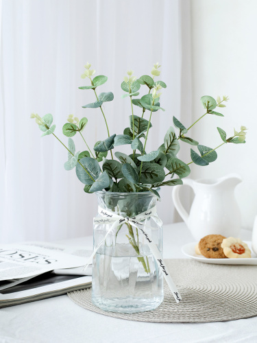 Ваза для цветов 18 см прозрачная с лентой / WRD-145 /уп 30/ без и/уп