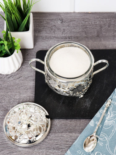 Сахарница с ложкой / 994-7-SILVER /уп 96/