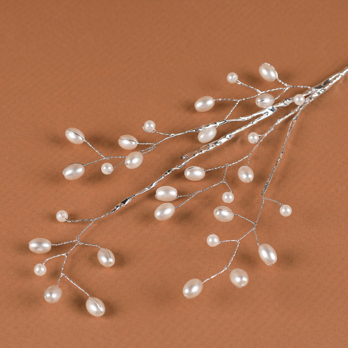 Ветка декоративная стеклярус 35 см / SA23703 /уп 720/серебро жемчуг*