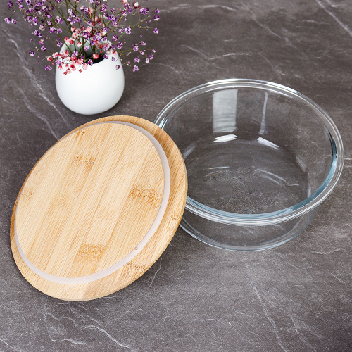 Контейнер круглый крышка бамбук 620 мл стекло / L-115 /уп 36/
