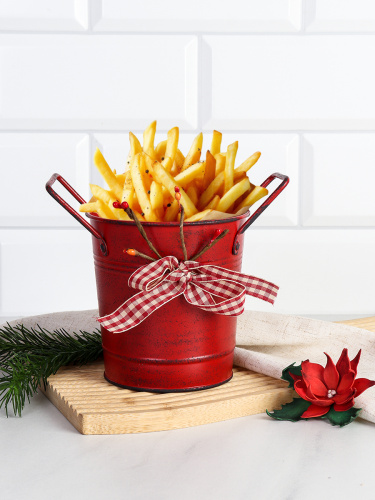 Ведерко для сервировки с эффектом старения 10х11х8,5см/ YW05 /уп 144/ Новогоднее/ Красное