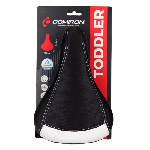 Седло велосипедное детское COMIRON TODDLER N950 240x155, Технологии: ED, Верх: PU, Цвет: Чёрный+Белый /уп 40/