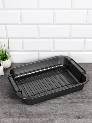 Противень 37х27х7см с решеткой для гриля / T483-163 /уп 18/ ECO покрытие