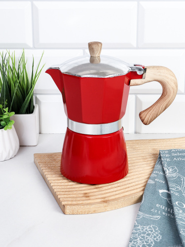 Кофеварка гейзерная 300 мл 6 чашек Красная / RX300-543 /уп 36/
